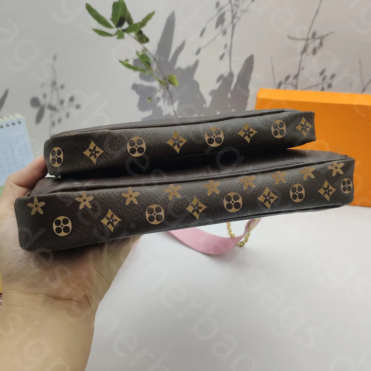 Pink Strap Crossbody Bags Designer Women Bag 3Pcs Set Purses Designer Woman Handbag Luxury Designer Shoulder Cross Body Bag Golden Chain Purse Mini Designer Wallet