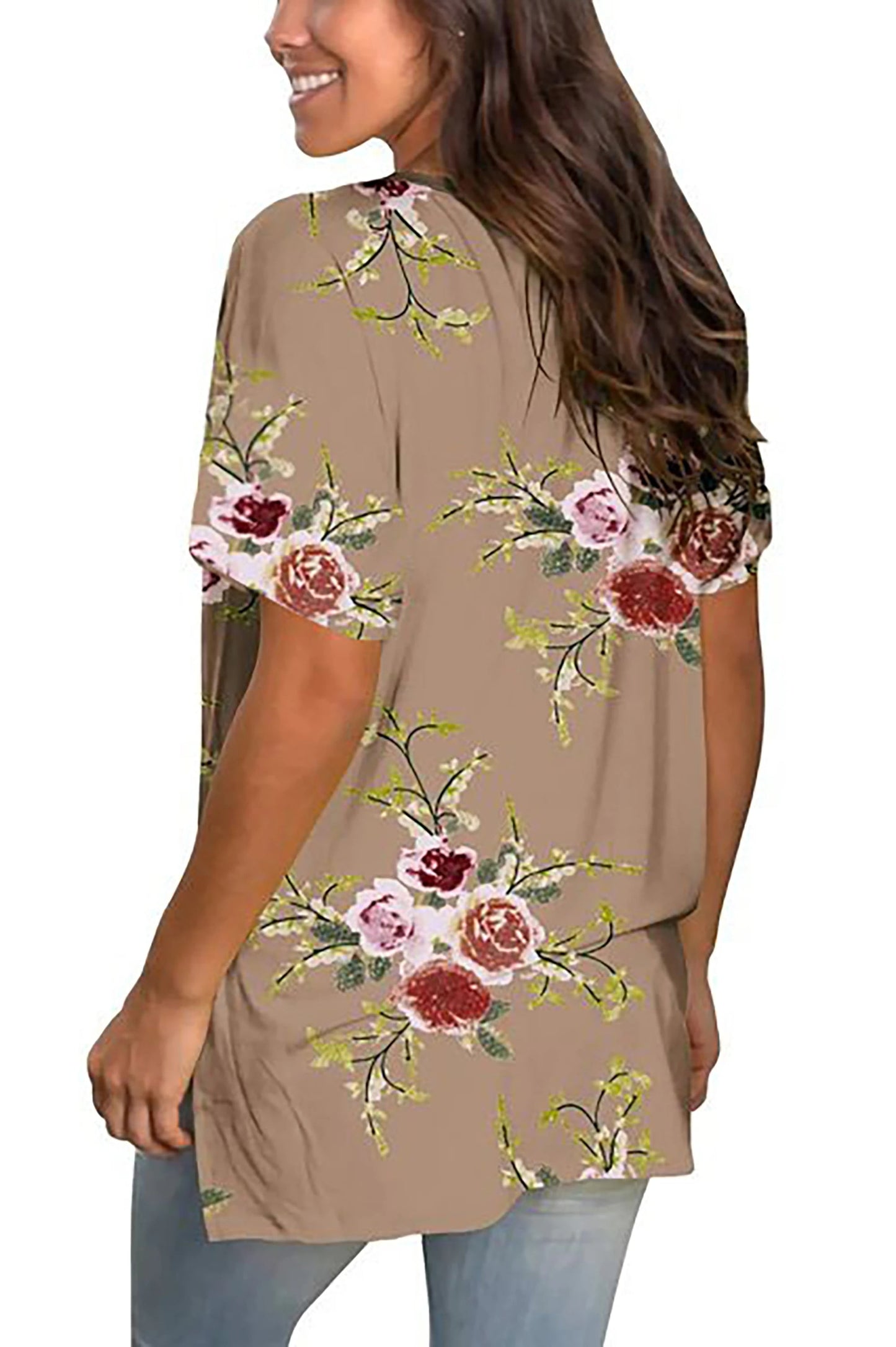 V Neck T Shirts for Women Floral Summer Tops Short Sleeve Shirts Casual Tunic Tops